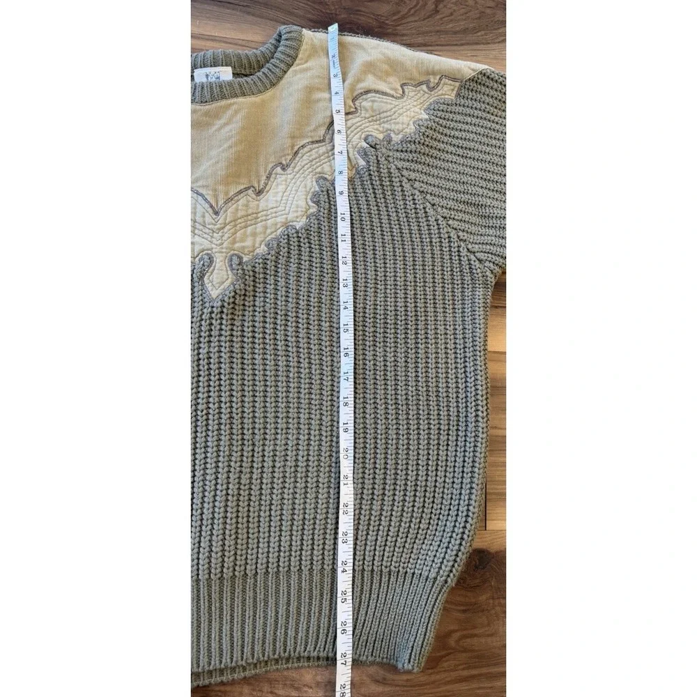 Vintage Together! Chunky Knit Sweater Western‎ Yoke Green Beige S